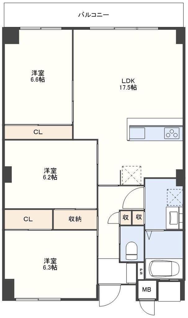 森塚第16マンション(3LDK/7階)の間取り写真
