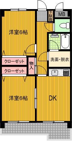 フェリース福生(2DK/3階)の間取り写真