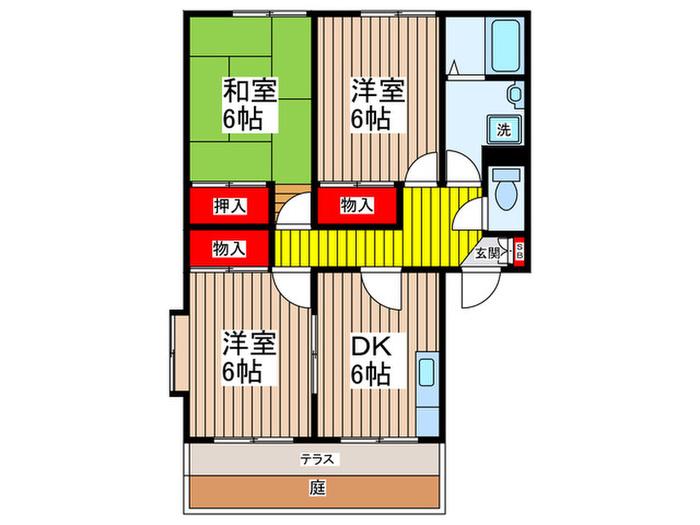 コンフォート仲原C(3DK/1階)の間取り写真