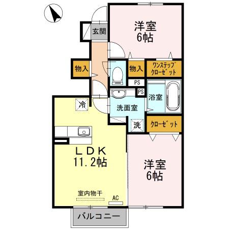 アヴァンティ A(2LDK/1階)の間取り写真
