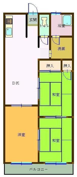 グリーンウッドA棟(3DK/1階)の間取り写真