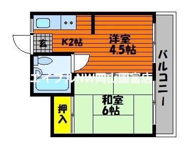 グレースコート関(1K/2階)の間取り写真