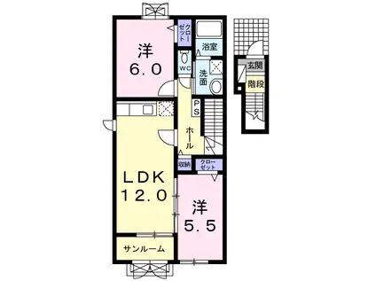 ソレイユ・フルールI(2LDK/2階)の間取り写真