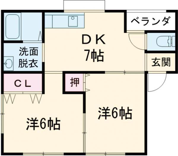ライフII(2DK/2階)の間取り写真
