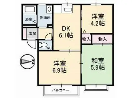 シャトレ庄内 A棟(3DK/2階)の間取り写真