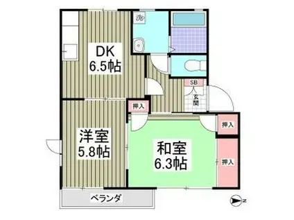 シャトルハイツB棟(2DK/2階)の間取り写真