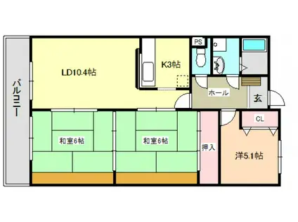 リブ泉南(3LDK/5階)の間取り写真