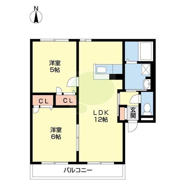 リッチンコートII(2LDK/2階)の間取り写真