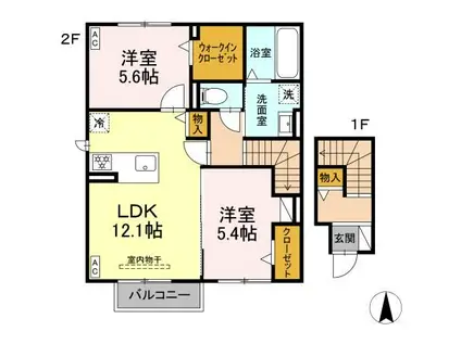 HONEY NEST A棟(2LDK/2階)の間取り写真