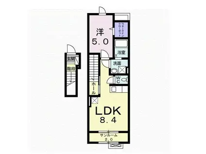 グリーン(1DK/2階)の間取り写真