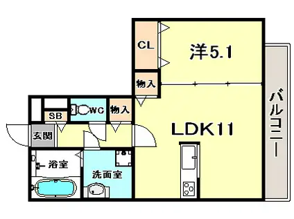 リバープレイス中山手(1LDK/3階)の間取り写真