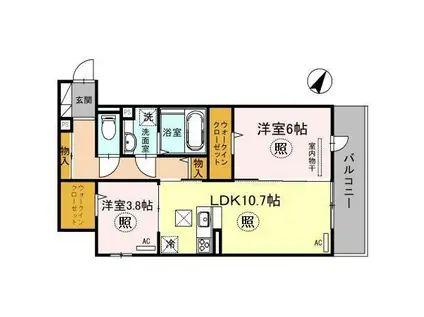 プレミアサクラ(2LDK/2階)の間取り写真