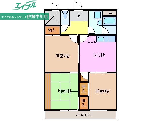 ラルーシア高茶屋A棟(3DK/6階)の間取り写真