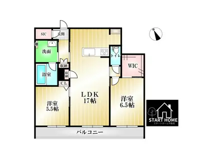 SHAMAISON グランフィリア(2LDK/2階)の間取り写真