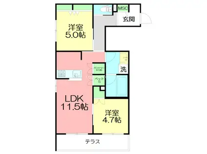 アルカン・メール 藤沢(2LDK/1階)の間取り写真