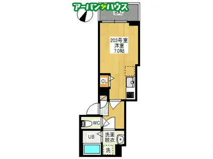 REGALEST 津島笹が瀬(ワンルーム/2階)の間取り写真