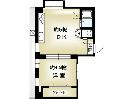 ブライト御影(1DK/5階)の間取り写真