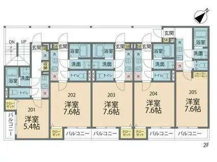 カインドネス小田急相模原Ⅴ(1K/2階)の間取り写真