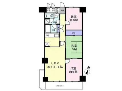 秀和第二八王子レジデンス(3LDK/6階)の間取り写真