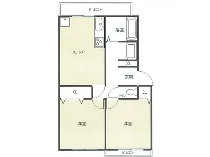 グリーンヒルズ土山(2DK/1階)の間取り写真