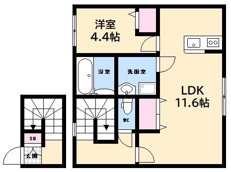 メゾン・エール玖波(1LDK/2階)の間取り写真