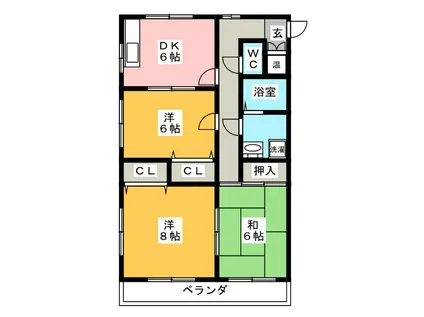 コーポ匠 D棟(3DK/2階)の間取り写真