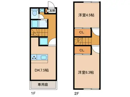 OA FLAT飯田(2DK/1階)の間取り写真