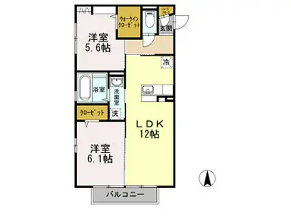 ソレイユシュク(2LDK/1階)の間取り写真