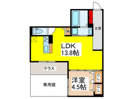 D-ROOM八尾市太子堂2丁目PJ(1LDK/1階)の間取り写真