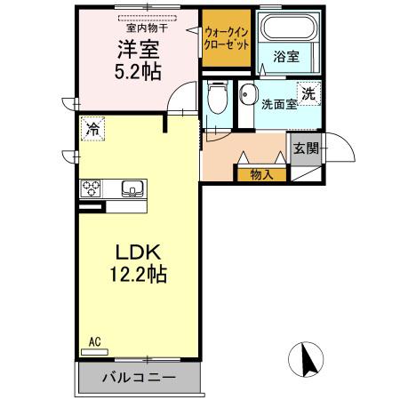 ベイ ブランシェ D棟(1LDK/2階)の間取り写真