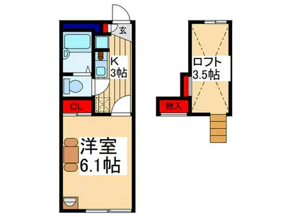 グリーンファーム(1K/2階)の間取り写真