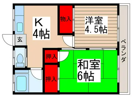 第2峯崎ハイツ(2K/2階)の間取り写真