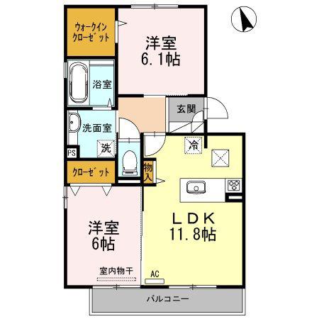 キャスバル A棟(2LDK/1階)の間取り写真