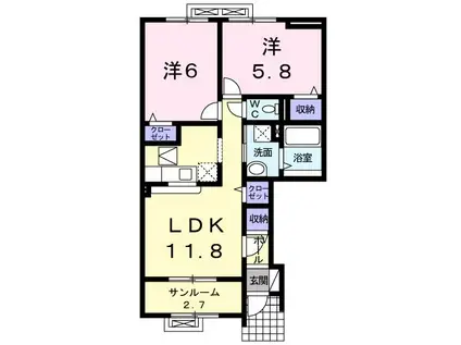 ラ・カーサ・フィオーレII(2LDK/1階)の間取り写真