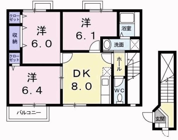 ハッピースクエアー III(3DK/2階)の間取り写真