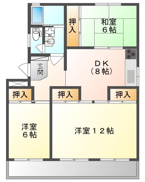 ウイステリアリンデ瓦場(3DK/2階)の間取り写真