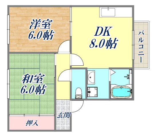 ルポゼ武庫之荘(2LDK/2階)の間取り写真