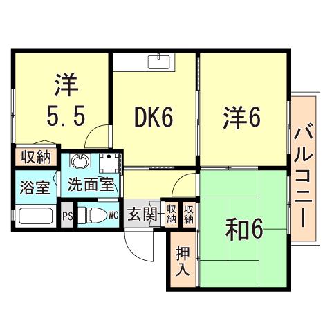 エクセレント西明石 A・B棟(3DK/2階)の間取り写真