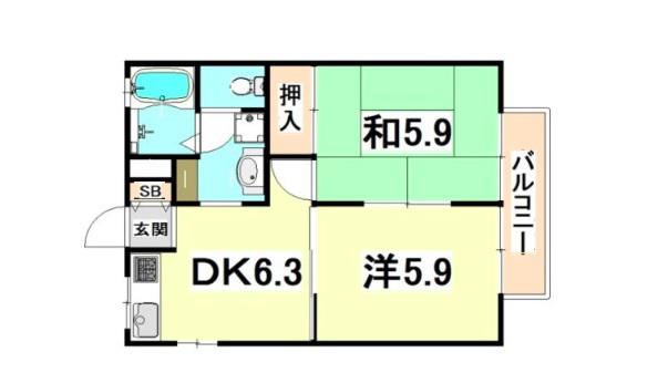 ばらハイツ(2DK/1階)の間取り写真