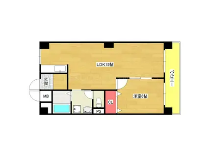 ロイヤルハイツ河田(1LDK/4階)の間取り写真