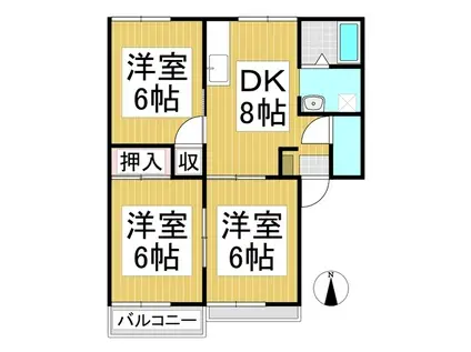 タウニィ稲葉 NW(3DK/2階)の間取り写真