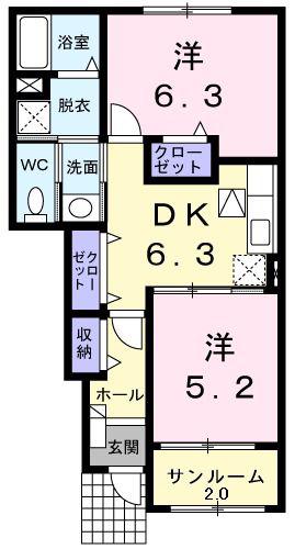 ビサイドミニョン(2DK/1階)の間取り写真
