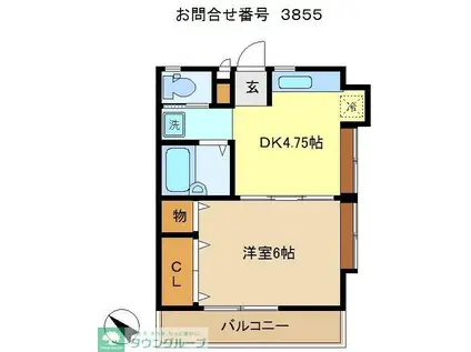 シュロス岸町(1DK/2階)の間取り写真