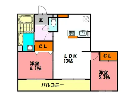 シャルム・ソレイユIII番館(2LDK/1階)の間取り写真