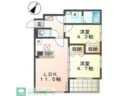 ラ・ロンディーネ(2LDK/1階)の間取り写真