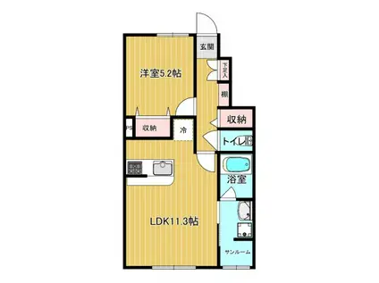 ブルーロック(1LDK/1階)の間取り写真