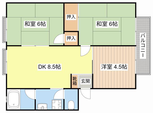 ハイツ北浦(3DK/1階)の間取り写真