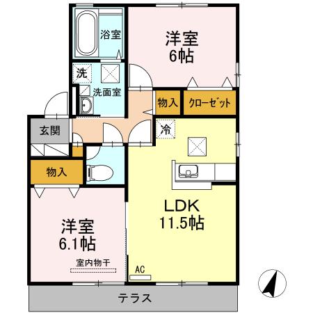 グランモア A棟(2LDK/1階)の間取り写真