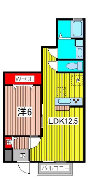 グリーンコーポ網代橋(1LDK/1階)の間取り写真