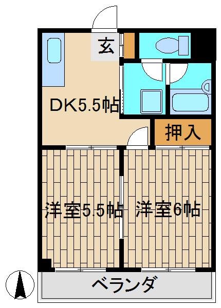 ユーロハイツ高山(2DK/3階)の間取り写真
